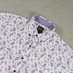 Jos. A. Bank Traveler Shirt Mens Large Paisley Short Sleeve Slim Fit Stretch